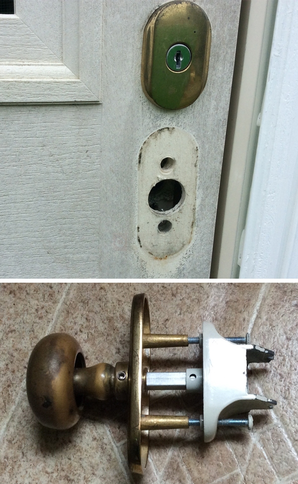 User submitted photos of door hardware.