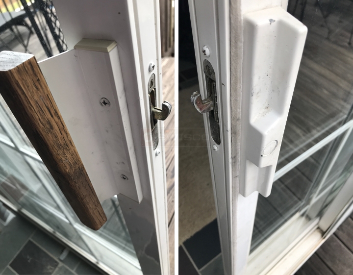 User submitted photos of patio door hardware.