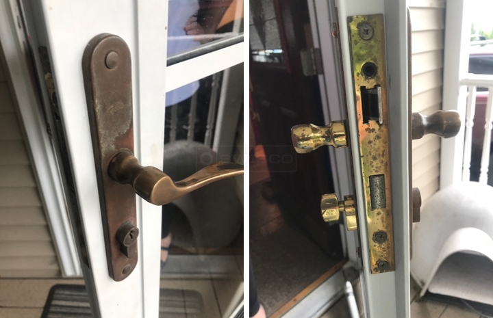User submitted photos of a storm door handle set.