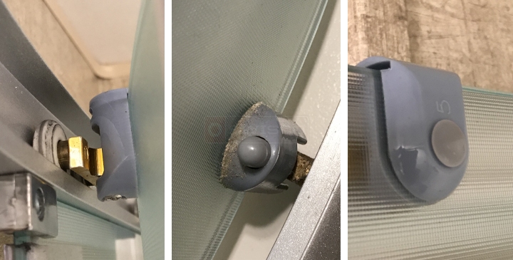 User submitted photos of shower door hardware.