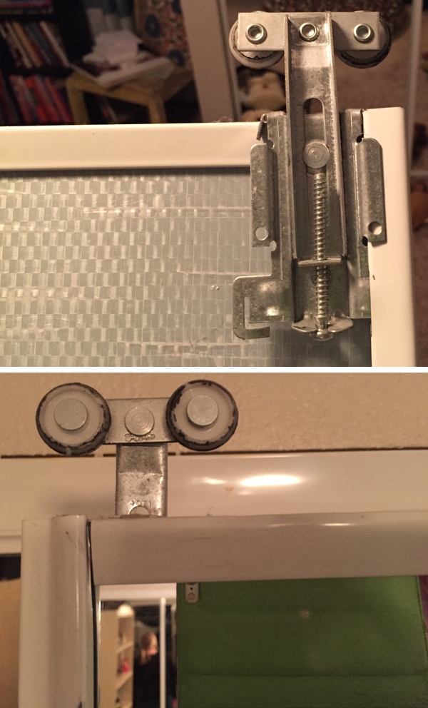 User submitted photos of closet door hardware.