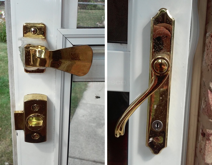 User submitted photos of storm door hardware.