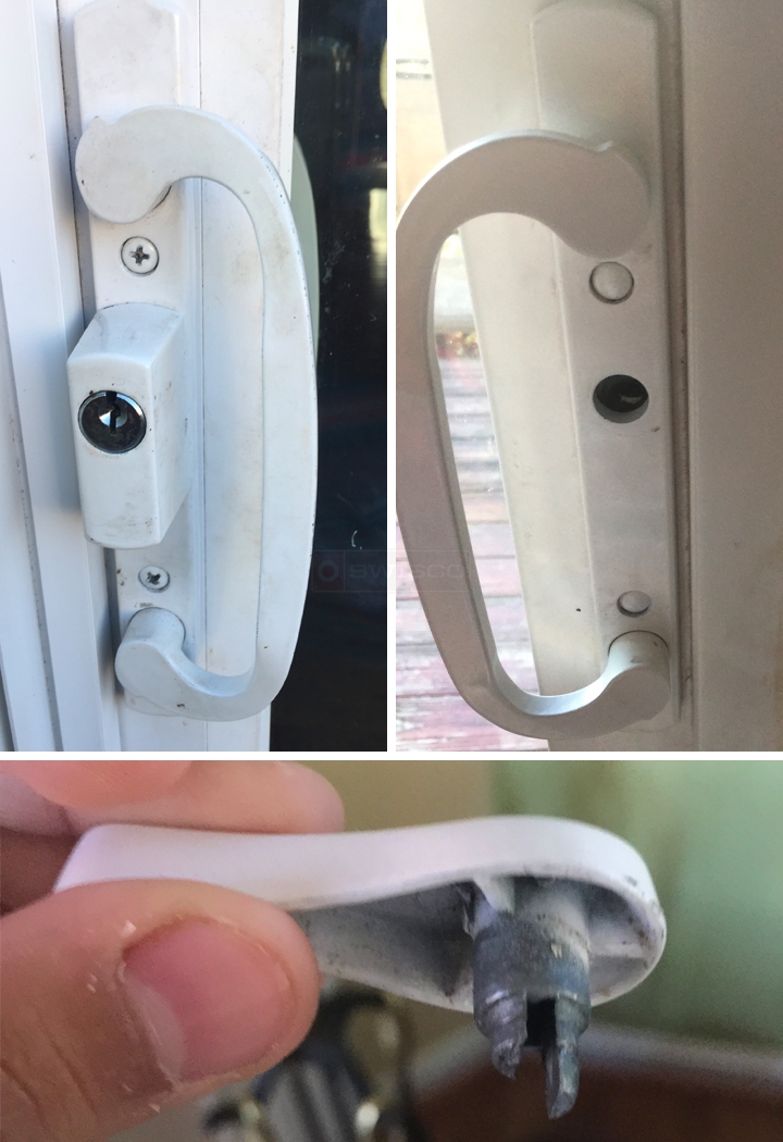 User submitted photos of patio door hardware.