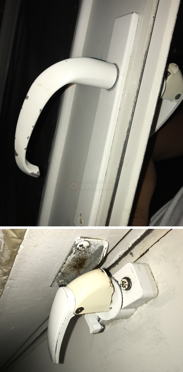 User submitted photos of storm door hardware.