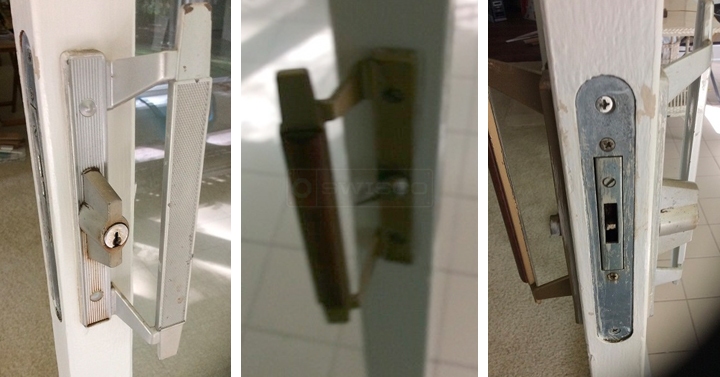 User submitted photos of patio door hardware.