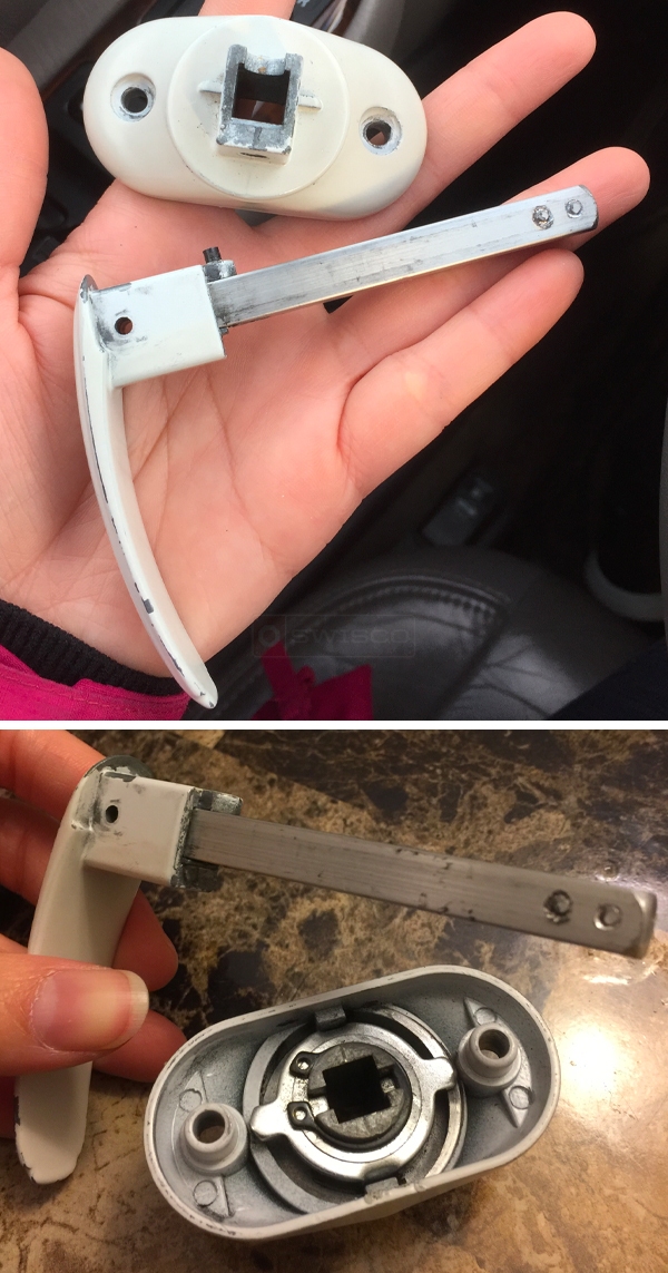 User submitted photos of a storm door handle set.