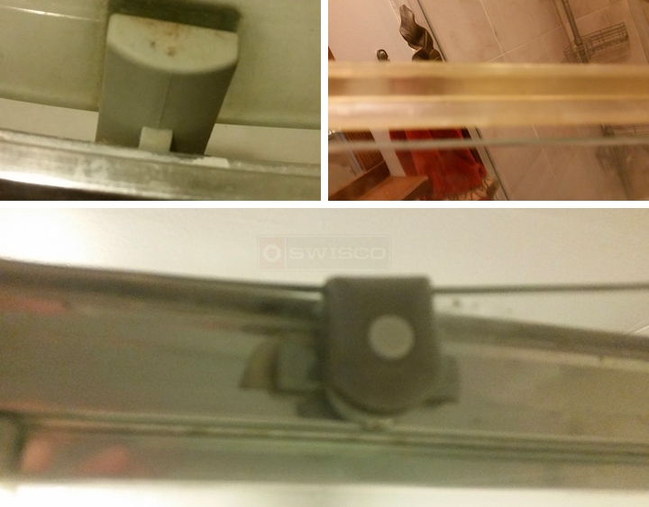 User submitted photos of shower door hardware.