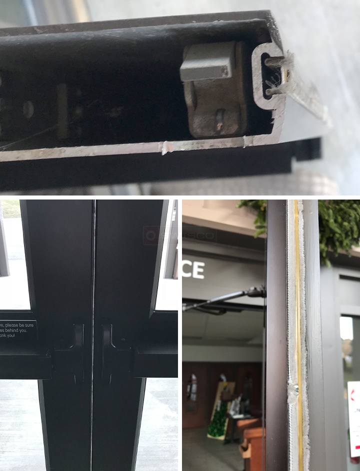 User submitted photos of commercial door hardware.