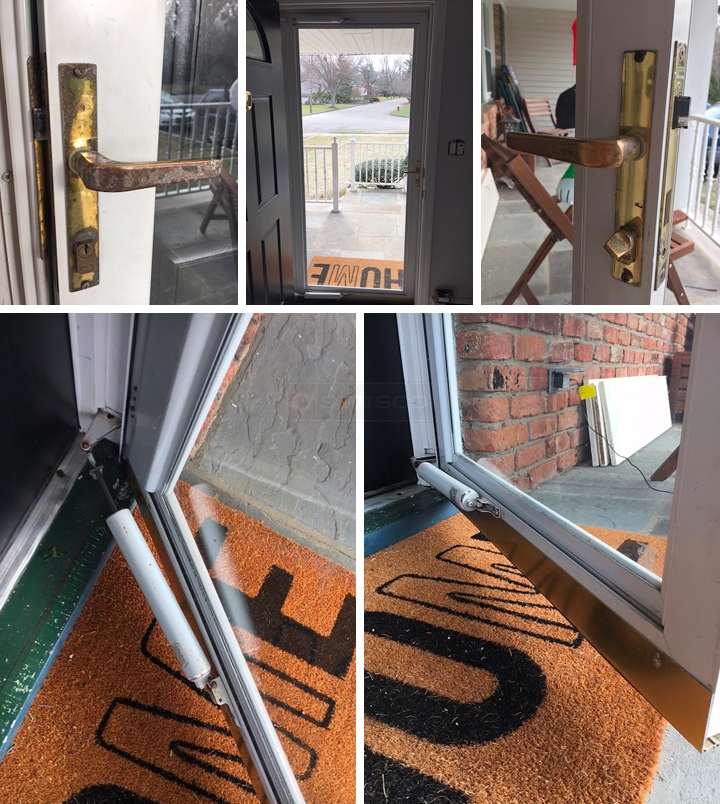 User submitted photos of storm door hardware.