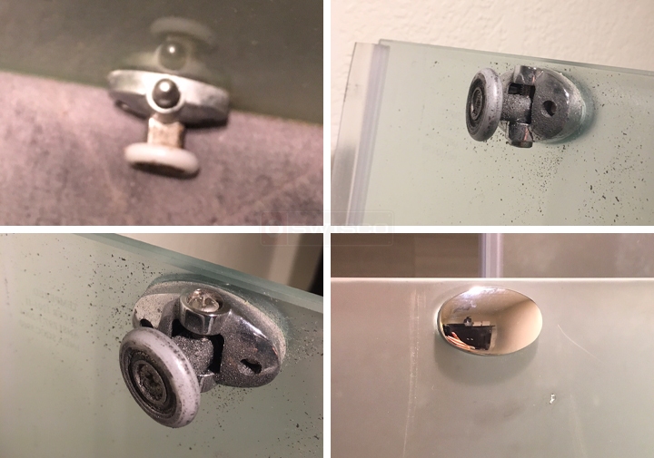 User submitted photos of shower door hardware.