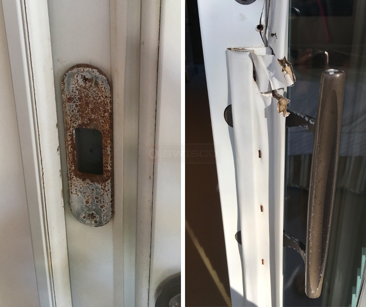User submitted photos of patio door hardware.
