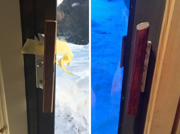 User submitted photos of patio door hardware.