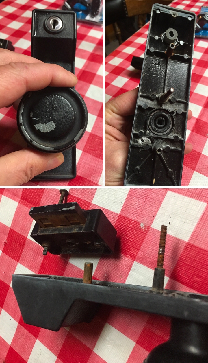 User submitted photos of storm door hardware.