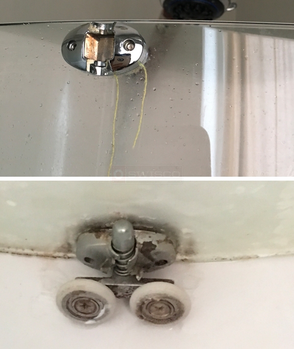 User submitted photos of shower door hardware.