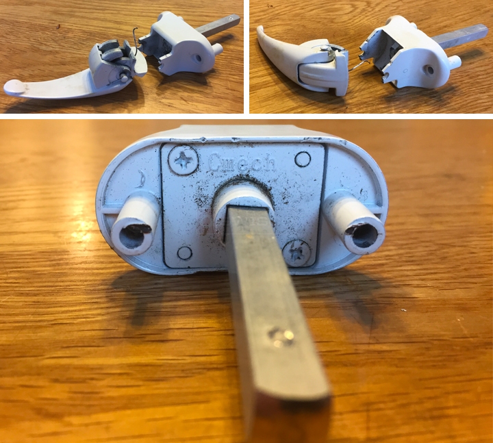 User submitted photos of a storm door handle.