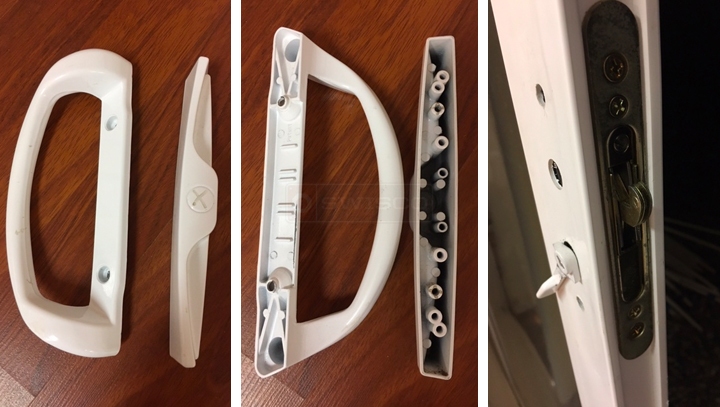User submitted photos of patio door hardware.