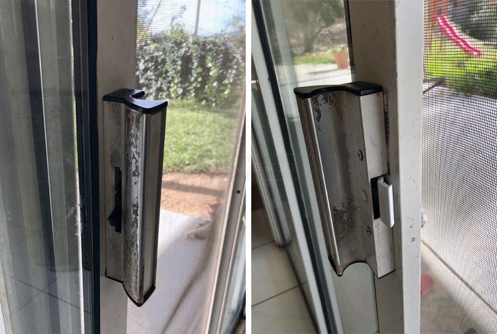 User submitted photos of patio door hardware.