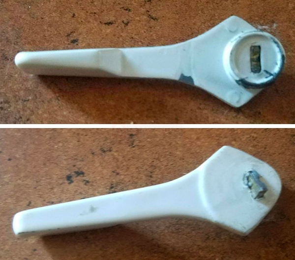 User submitted photos of patio door hardware.