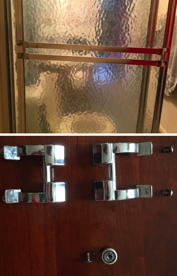 User submitted photos of shower door hardware.