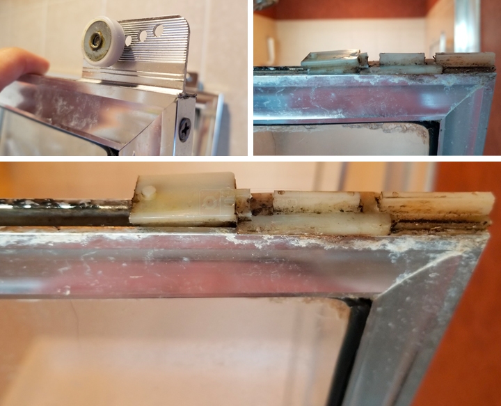 User submitted photos of shower door hardware.