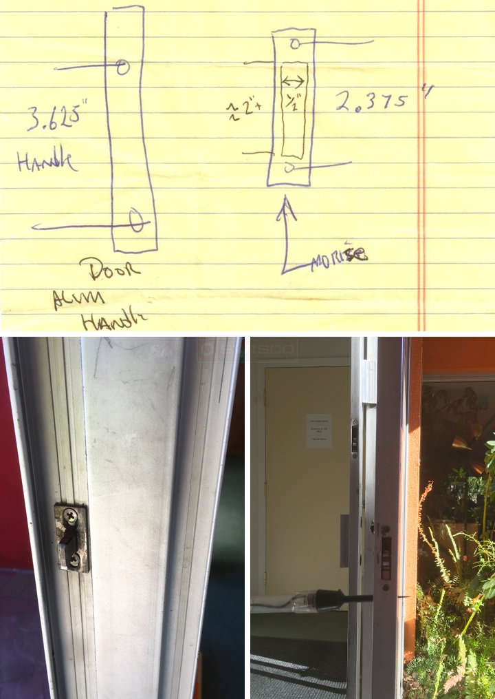 User submitted photos of patio door hardware.