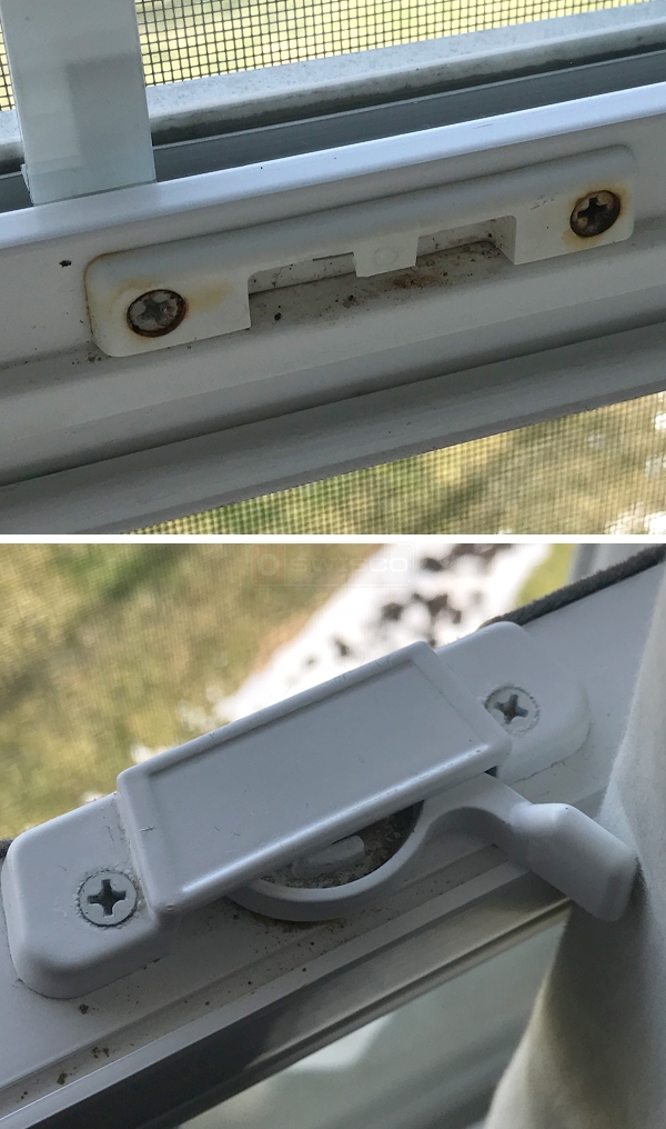 White vinyl window sash lock with face mount keeper (21/4 holes