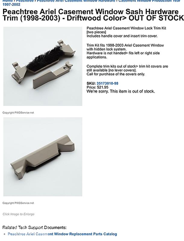 Peachtree ariel casement window sash hardware