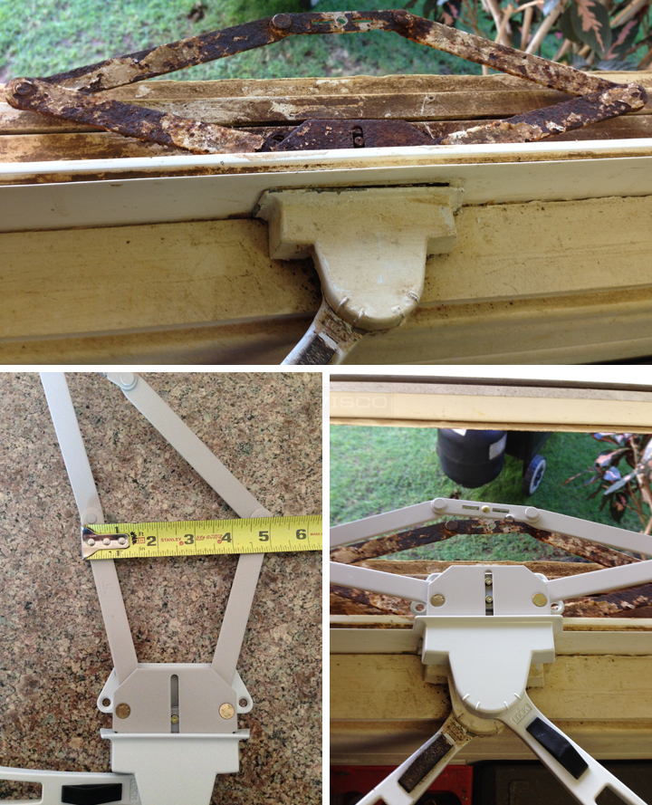 Photos of the old window operator compared to the new one.