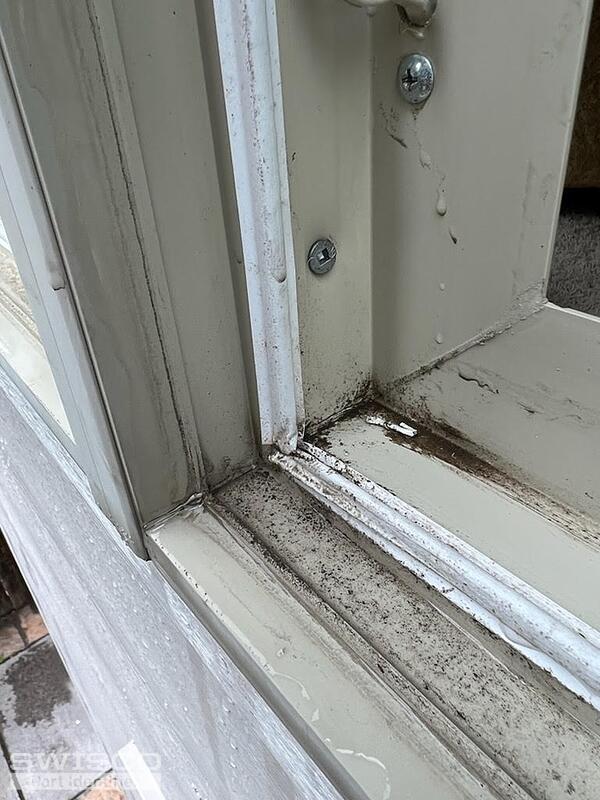 upclose of corner  where water is coming in'